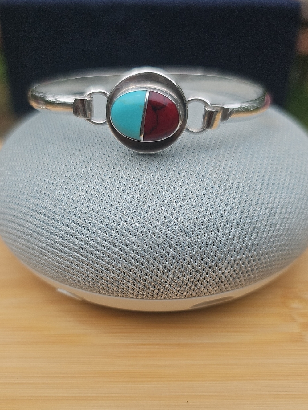 Sterling Silver Turquoise & Red Coral Inlay Cuff Bracelet